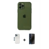 MARSİLYAN™- iPhone 12 Pro Kılıf Ahenk Doku - Siyah 3D Antistatik Hayalet Cam Ekran Koruyucu + Shine Kamera Lens - MI