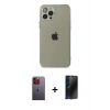 MARSİLYAN™- iPhone 12 Pro Kılıf Ahenk Doku - Siyah 3D Antistatik Hayalet Cam Ekran Koruyucu + Neon Fosforlu Kamera Lens - TU