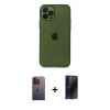 MARSİLYAN™- iPhone 12 Pro Kılıf Ahenk Doku - Siyah 3D Antistatik Hayalet Cam Ekran Koruyucu + Neon Fosforlu Kamera Lens - TU