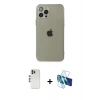 MARSİLYAN™- iPhone 12 Pro Kılıf Ahenk Doku - Siyah 3D Antistatik Seramik Nano Ekran Koruyucu + Shine Kamera Lens - GS