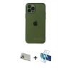 MARSİLYAN™- iPhone 12 Pro Kılıf Ahenk Doku - Siyah 3D Antistatik Seramik Nano Ekran Koruyucu + Rainbow Kamera Lens Koruma Cam - GD