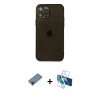 MARSİLYAN™- iPhone 12 Pro Kılıf Ahenk Doku - Siyah 3D Antistatik Seramik Nano Ekran Koruyucu + Shine Kamera Lens Koruma Cam - SH