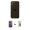 MARSİLYAN™- iPhone 12 Pro Kılıf Ahenk Doku - Siyah 6D Mat Seramik Hayalet Nano Ekran Koruyucu + Neon Fosforlu Kamera Lens - BZ