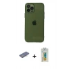 MARSİLYAN™- iPhone 12 Pro Kılıf Ahenk Doku - Siyah Polymer Nano Ekran Koruyucu + Renkli Kamera Lens Koruma Cam - MI