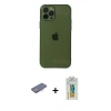 MARSİLYAN™- iPhone 12 Pro Kılıf Ahenk Doku - Siyah Polymer Nano Ekran Koruyucu + Renkli Kamera Lens Koruma Cam - PE