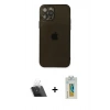 MARSİLYAN™- iPhone 12 Pro Kılıf Ahenk Doku - Siyah Polymer Nano Ekran Koruyucu + Kamera Lens Koruma Cam - SF