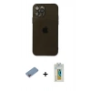 MARSİLYAN™- iPhone 12 Pro Kılıf Ahenk Doku - Siyah Polymer Nano Ekran Koruyucu + Shine Kamera Lens Koruma Cam - PE