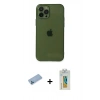 MARSİLYAN™- iPhone 12 Pro Kılıf Ahenk Doku - Siyah Polymer Nano Ekran Koruyucu + Shine Kamera Lens Koruma Cam - MI