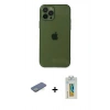 MARSİLYAN™- iPhone 12 Pro Kılıf Ahenk Doku - Siyah Polymer Nano Ekran Koruyucu + Renkli Kamera Lens Koruma Cam - YL