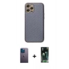 MARSİLYAN™- iPhone 12 Pro Kılıf Ahenk Işık - Şeffaf 360 Full Body Arka Koruyucu + Neon Fosforlu Kamera Lens - MI