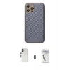 MARSİLYAN™- iPhone 12 Pro Kılıf Ahenk Işık - Şeffaf Uv Polymer Nano Ekran Koruyucu + Gümüş Shine Kamera Lens