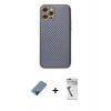 MARSİLYAN™- iPhone 12 Pro Kılıf Ahenk Işık - Şeffaf Uv Polymer Nano Ekran Koruyucu + Metal Kamera Lens Koruma Cam - MI