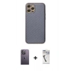 MARSİLYAN™- iPhone 12 Pro Kılıf Ahenk Işık - Şeffaf Uv Polymer Nano Ekran Koruyucu + Neon Fosforlu Kamera Lens - BZ
