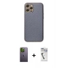 MARSİLYAN™- iPhone 12 Pro Kılıf Ahenk Işık - Şeffaf Uv Polymer Nano Ekran Koruyucu + Neon Fosforlu Kamera Lens - YL