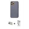 MARSİLYAN™- iPhone 12 Pro Kılıf Ahenk Işık - Şeffaf Uv Polymer Nano Ekran Koruyucu + Rainbow Kamera Lens Koruma Cam - GD