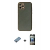 MARSİLYAN™- iPhone 12 Pro Kılıf Ahenk Işık - Siyah 34D Hayalet Izgaralı Cam + Shine Kamera Lens Koruma Cam - GI