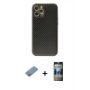 MARSİLYAN™- iPhone 12 Pro Kılıf Ahenk Işık - Siyah 34D Hayalet Izgaralı Cam + Shine Kamera Lens Koruma Cam - GI