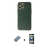 MARSİLYAN™- iPhone 12 Pro Kılıf Ahenk Işık - Siyah 34D Hayalet Izgaralı Cam + Metal Kamera Lens Koruma Cam - GS