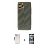 MARSİLYAN™- iPhone 12 Pro Kılıf Ahenk Işık - Siyah 34D Hayalet Izgaralı Cam + Shine Kamera Lens - GS