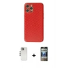 MARSİLYAN™- iPhone 12 Pro Kılıf Ahenk Işık - Siyah 34D Hayalet Izgaralı Cam + Shine Kamera Lens - GS