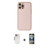 MARSİLYAN™- iPhone 12 Pro Kılıf Ahenk Işık - Siyah 34D Hayalet Izgaralı Cam + Shine Kamera Lens - GS