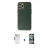 MARSİLYAN™- iPhone 12 Pro Kılıf Ahenk Işık - Siyah 34D Hayalet Izgaralı Cam + Shine Kamera Lens - GS