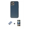 MARSİLYAN™- iPhone 12 Pro Kılıf Ahenk Işık - Siyah 34D Hayalet Izgaralı Cam + Metal Kamera Lens Koruma Cam - KUYL