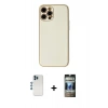 MARSİLYAN™- iPhone 12 Pro Kılıf Ahenk Işık - Siyah 34D Hayalet Izgaralı Cam + Shine Kamera Lens - MI