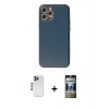 MARSİLYAN™- iPhone 12 Pro Kılıf Ahenk Işık - Siyah 34D Hayalet Izgaralı Cam + Shine Kamera Lens - MI