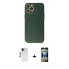 MARSİLYAN™- iPhone 12 Pro Kılıf Ahenk Işık - Siyah 34D Hayalet Izgaralı Cam + Shine Kamera Lens - MI