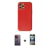 MARSİLYAN™- iPhone 12 Pro Kılıf Ahenk Işık - Siyah 34D Hayalet Izgaralı Cam + Neon Fosforlu Kamera Lens - TU