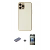 MARSİLYAN™- iPhone 12 Pro Kılıf Ahenk Işık - Siyah 34D Hayalet Izgaralı Cam + Pembe Renkli Kamera Lens Koruma Cam