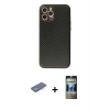 MARSİLYAN™- iPhone 12 Pro Kılıf Ahenk Işık - Siyah 34D Hayalet Izgaralı Cam + Renkli Kamera Lens Koruma Cam - YL