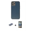 MARSİLYAN™- iPhone 12 Pro Kılıf Ahenk Işık - Siyah 34D Hayalet Izgaralı Cam + Renkli Kamera Lens Koruma Cam - YL