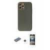 MARSİLYAN™- iPhone 12 Pro Kılıf Ahenk Işık - Siyah 34D Hayalet Izgaralı Cam + Renkli Kamera Lens Koruma Cam - YL