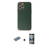 MARSİLYAN™- iPhone 12 Pro Kılıf Ahenk Işık - Siyah 34D Hayalet Izgaralı Cam + Renkli Kamera Lens Koruma Cam - YL