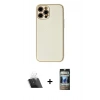 MARSİLYAN™- iPhone 12 Pro Kılıf Ahenk Işık - Siyah 34D Hayalet Izgaralı Cam + Şeffaf Kamera Lens Koruma Cam