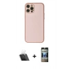 MARSİLYAN™- iPhone 12 Pro Kılıf Ahenk Işık - Siyah 34D Hayalet Izgaralı Cam + Şeffaf Kamera Lens Koruma Cam