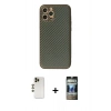 MARSİLYAN™- iPhone 12 Pro Kılıf Ahenk Işık - Siyah 34D Hayalet Izgaralı Cam + Shine Kamera Lens - GD
