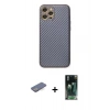 MARSİLYAN™- iPhone 12 Pro Kılıf Ahenk Işık - Siyah 360 Mat Full Body Arka Koruyucu + Renkli Kamera Lens Koruma Cam - MI