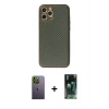 MARSİLYAN™- iPhone 12 Pro Kılıf Ahenk Işık - Siyah 360 Mat Full Body Arka Koruyucu + Neon Fosforlu Kamera Lens - YL