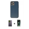 MARSİLYAN™- iPhone 12 Pro Kılıf Ahenk Işık - Siyah 360 Mat Full Body Arka Koruyucu + Neon Fosforlu Kamera Lens - YL