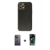 MARSİLYAN™- iPhone 12 Pro Kılıf Ahenk Işık - Siyah 360 Mat Full Body Arka Koruyucu + Neon Fosforlu Kamera Lens - YL