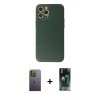 MARSİLYAN™- iPhone 12 Pro Kılıf Ahenk Işık - Siyah 360 Mat Full Body Arka Koruyucu + Neon Fosforlu Kamera Lens - YL