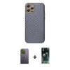 MARSİLYAN™- iPhone 12 Pro Kılıf Ahenk Işık - Siyah 360 Mat Full Body Arka Koruyucu + Neon Fosforlu Kamera Lens - YL