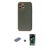 MARSİLYAN™- iPhone 12 Pro Kılıf Ahenk Işık - Siyah 360 Mat Full Body Arka Koruyucu + Renkli Kamera Lens Koruma Cam - PE