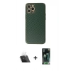 MARSİLYAN™- iPhone 12 Pro Kılıf Ahenk Işık - Siyah 360 Mat Full Body Arka Koruyucu + Kamera Lens Koruma Cam - SF