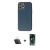 MARSİLYAN™- iPhone 12 Pro Kılıf Ahenk Işık - Siyah 360 Mat Full Body Arka Koruyucu + Kamera Lens Koruma Cam - SF