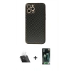 MARSİLYAN™- iPhone 12 Pro Kılıf Ahenk Işık - Siyah 360 Mat Full Body Arka Koruyucu + Kamera Lens Koruma Cam - SF
