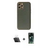MARSİLYAN™- iPhone 12 Pro Kılıf Ahenk Işık - Siyah 360 Mat Full Body Arka Koruyucu + Kamera Lens Koruma Cam - SF